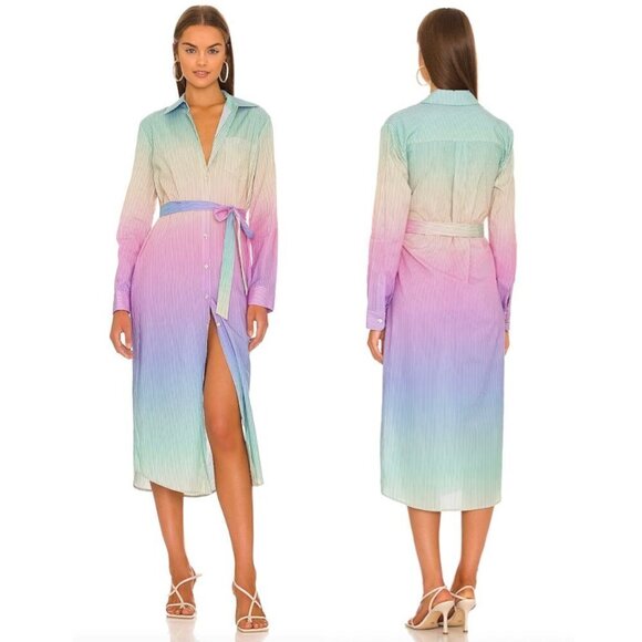 LE SUPERBE Girlfriend Stripe Long Sleeve Cotton Shirtdress Ombre Sky Size US 2 - Picture 1 of 12